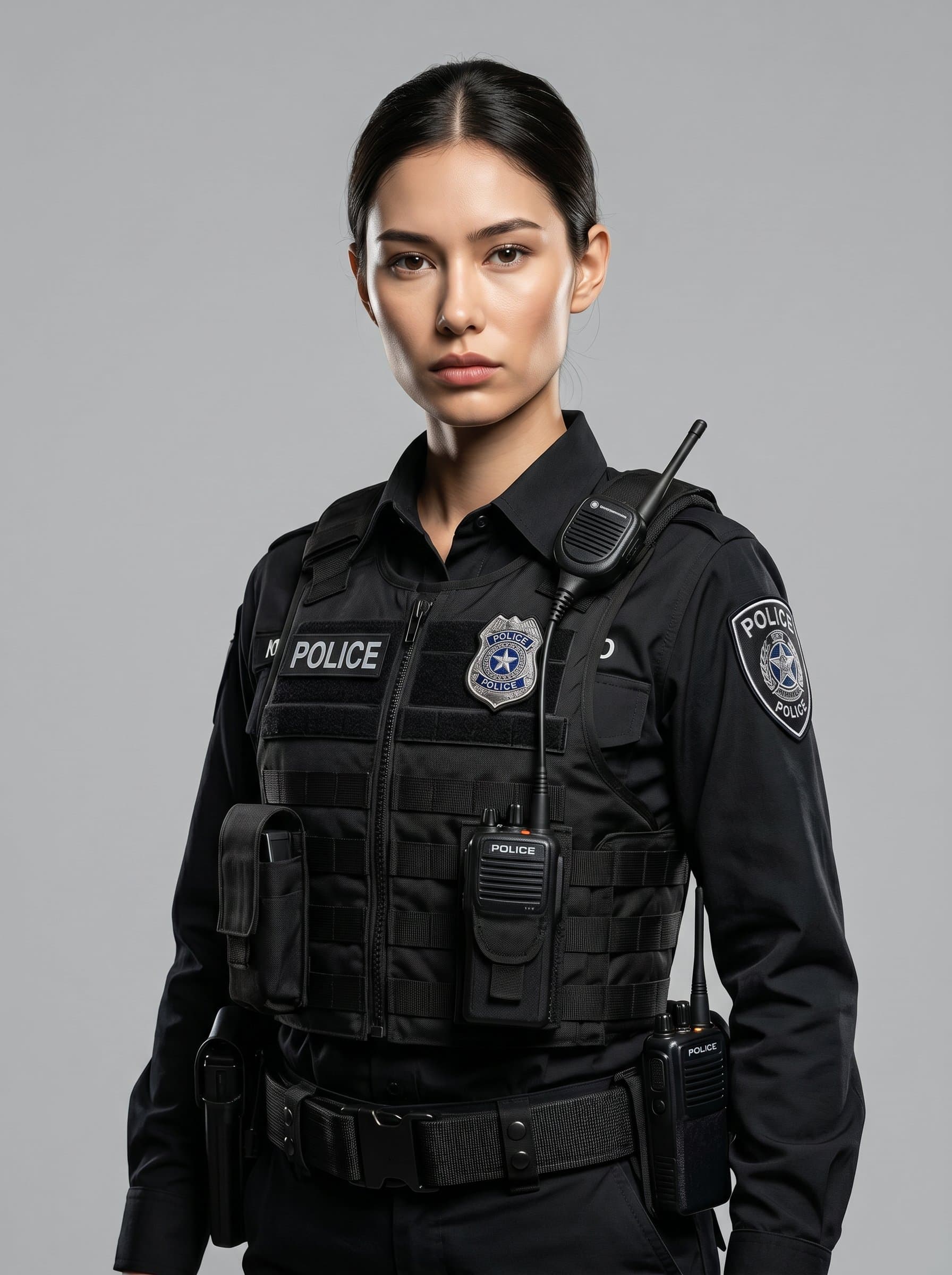 : Capture a police officer in tactical uniform wit