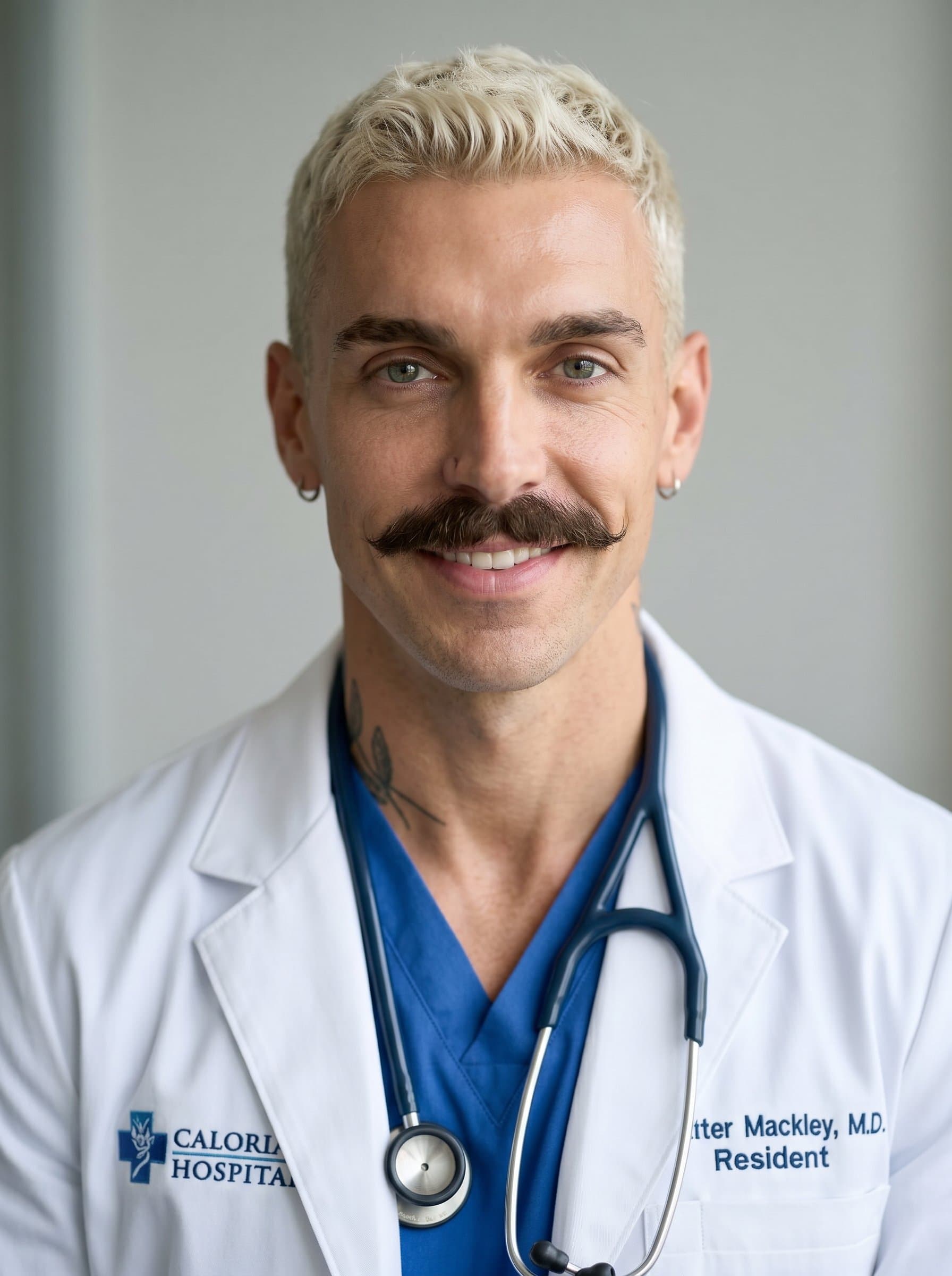 Produce a photorealistic headshot of a medical res